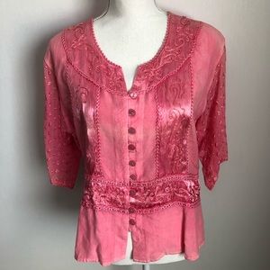 Sapogee NWT Tie Back Button Down Blouse Sz Large